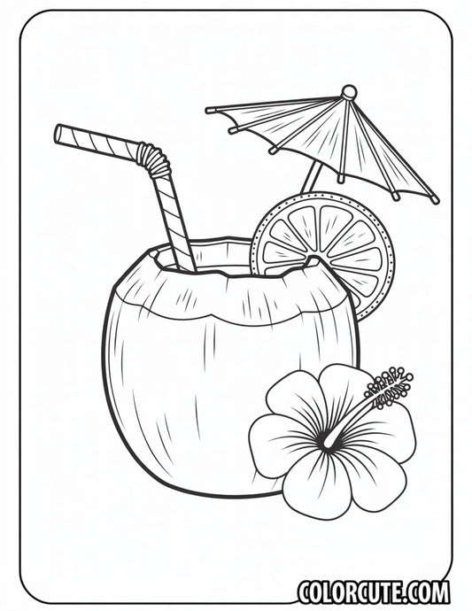 Coconut Drink Summer Coloring Pages | Free PDF Printables