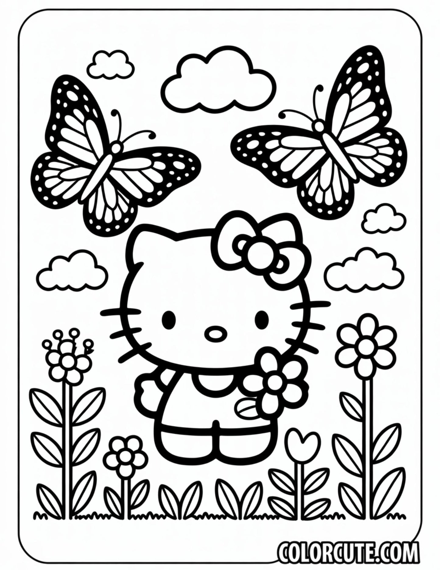 Hello Kitty Butterfly Coloring Page | Free PDF Printables