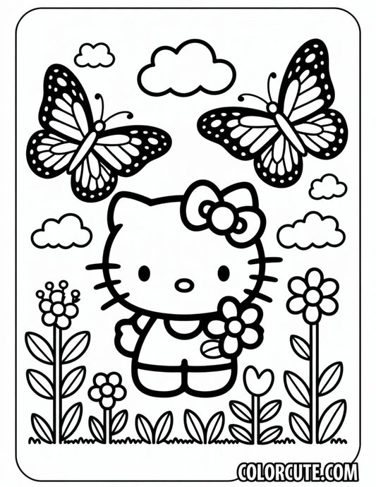 Hello Kitty Butterfly Coloring Page | Free PDF Printables