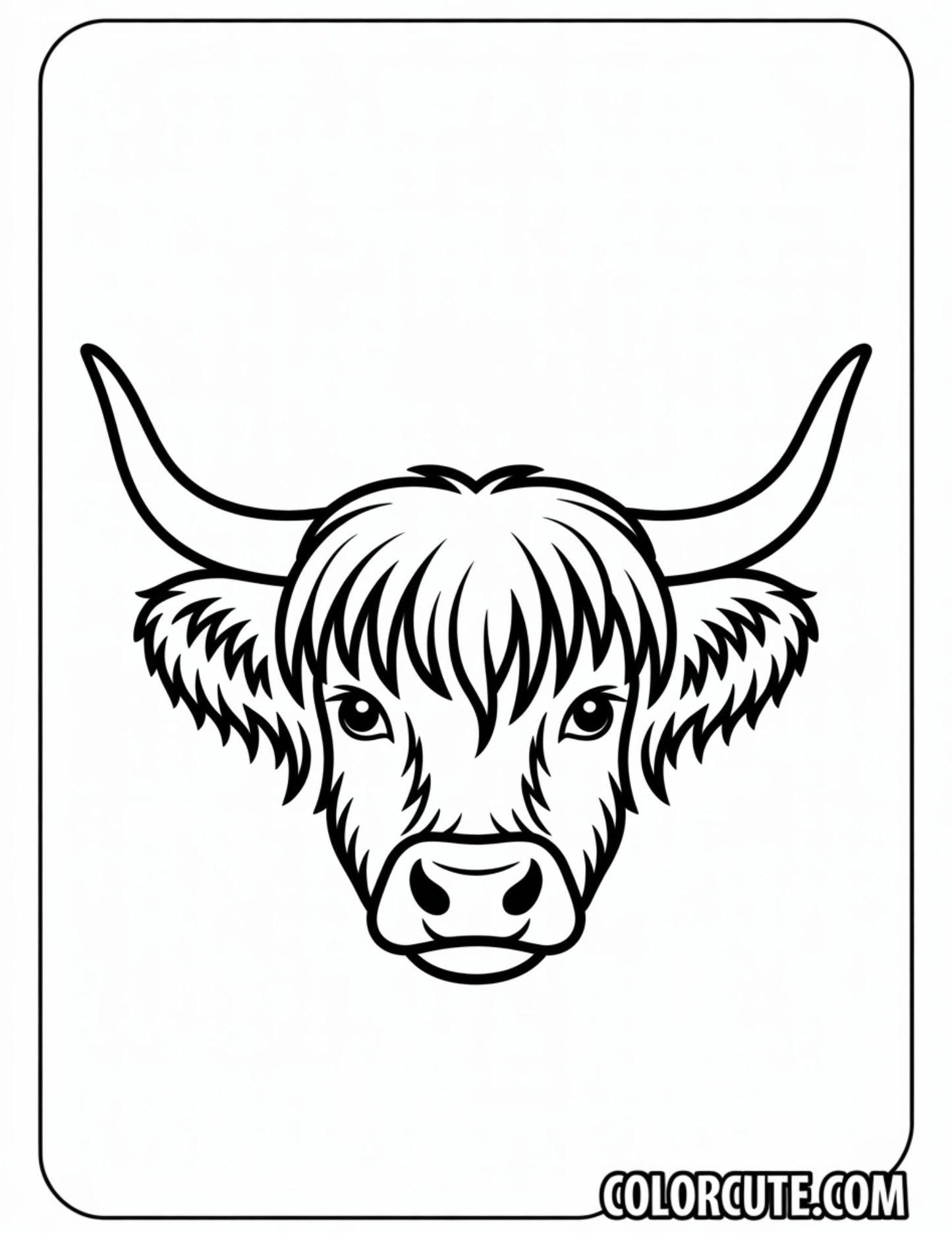 Highland Cow Face Coloring Pages | Free PDF Printables