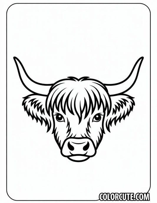 Highland Cow Face Coloring Pages | Free PDF Printables