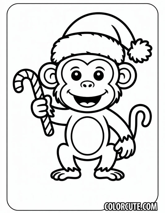 Christmas Monkey Coloring Page Free PDF Printables
