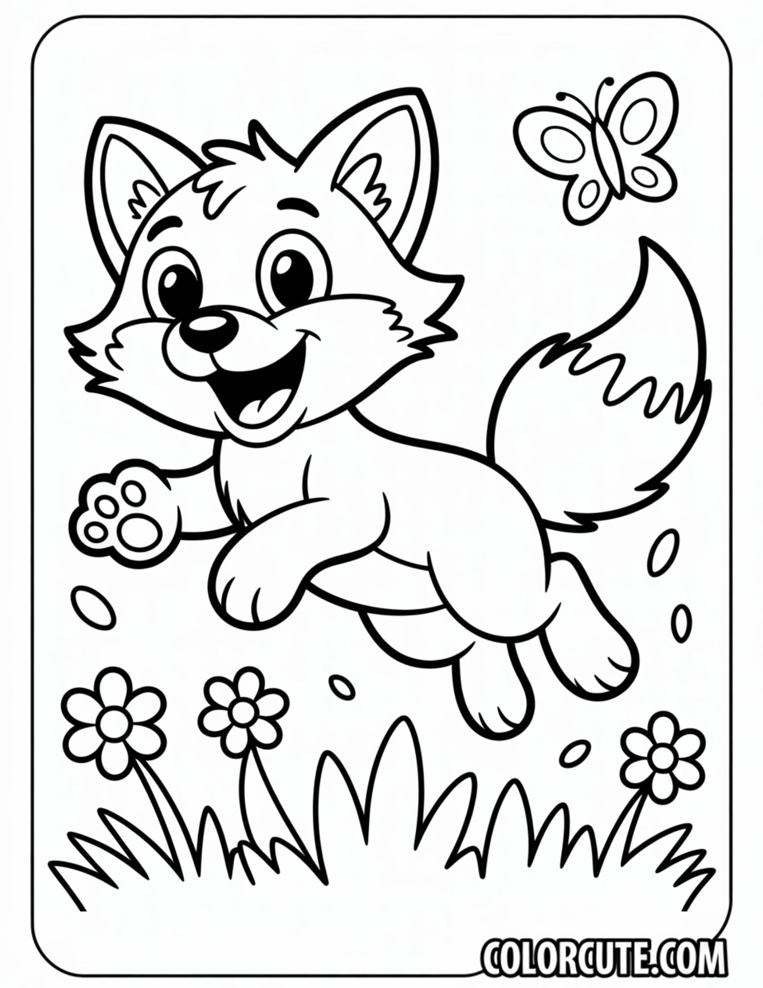 Jumping Happy Fox Coloring Pages | Free PDF Printables – Color Cute ...