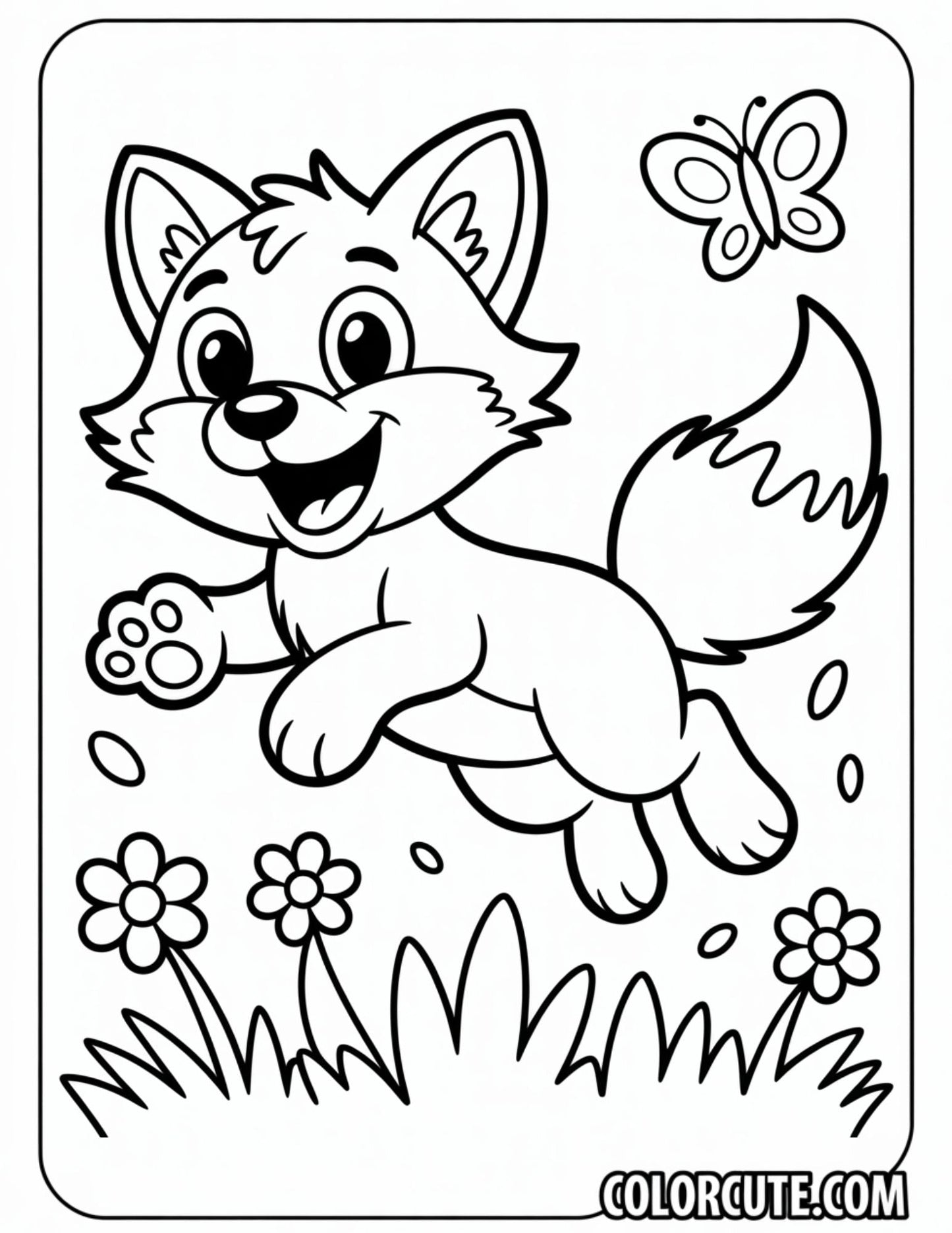 Jumping Happy Fox Coloring Pages | Free PDF Printables