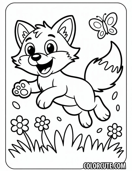 Jumping Happy Fox Coloring Pages | Free PDF Printables