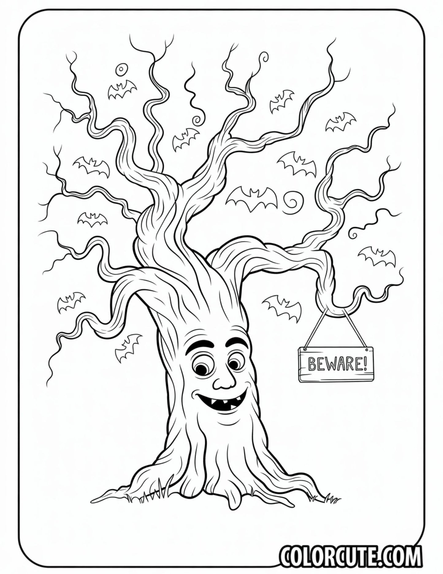 Spooky Tree Coloring Pages - Free PDF Printables