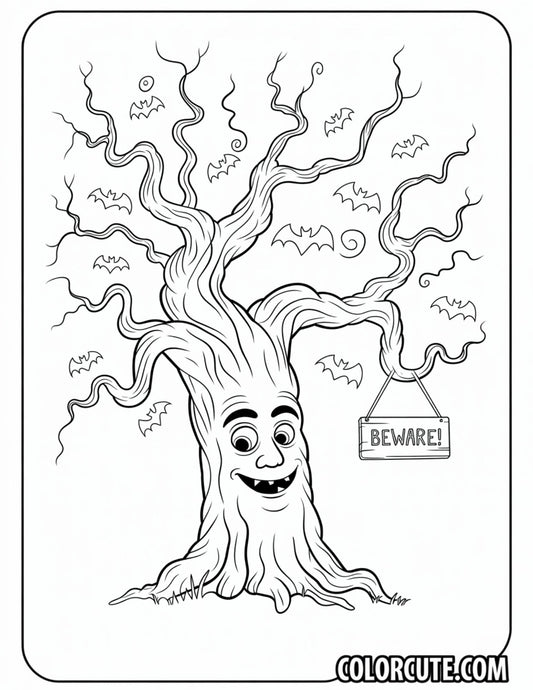 Spooky Tree Coloring Pages - Free PDF Printables