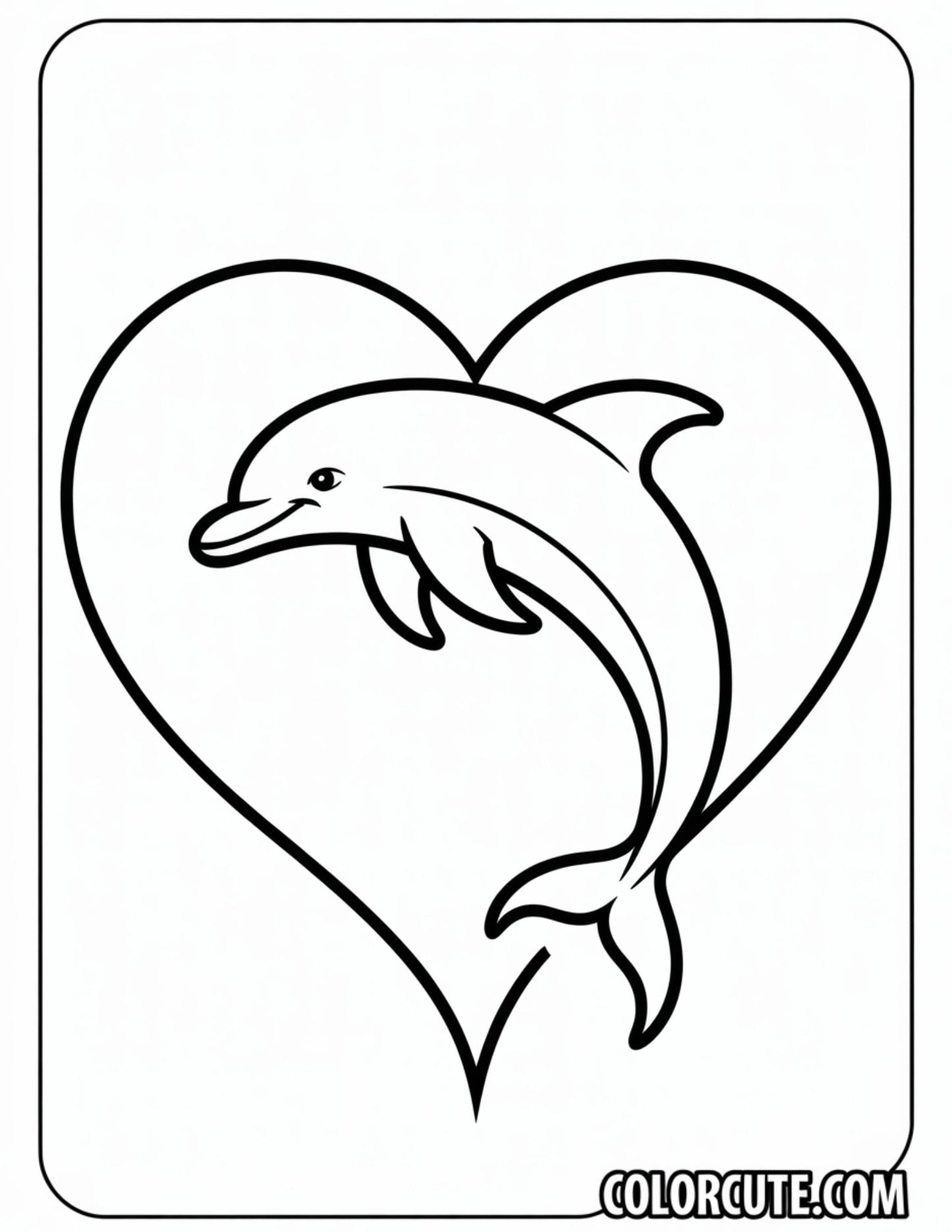 Heart Dolphin Coloring Page | Free PDF Printables