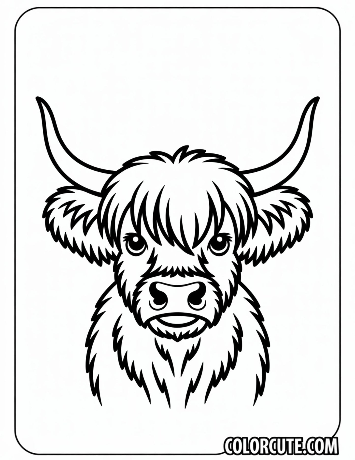 Highland Cow Head Coloring Pages | Free PDF Printables
