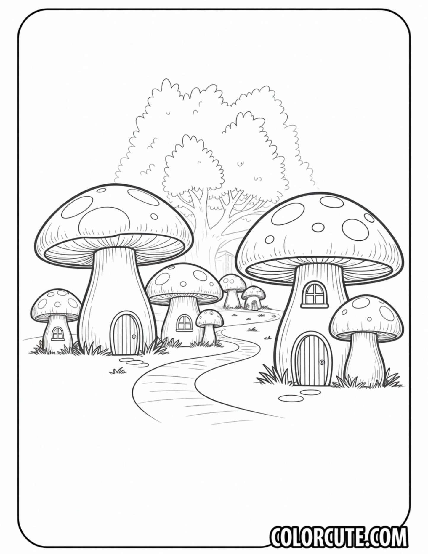 Mushroom Village Coloring Pages | Free PDF Printables