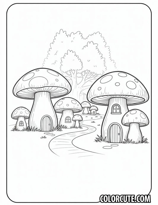 Mushroom Village Coloring Pages | Free PDF Printables