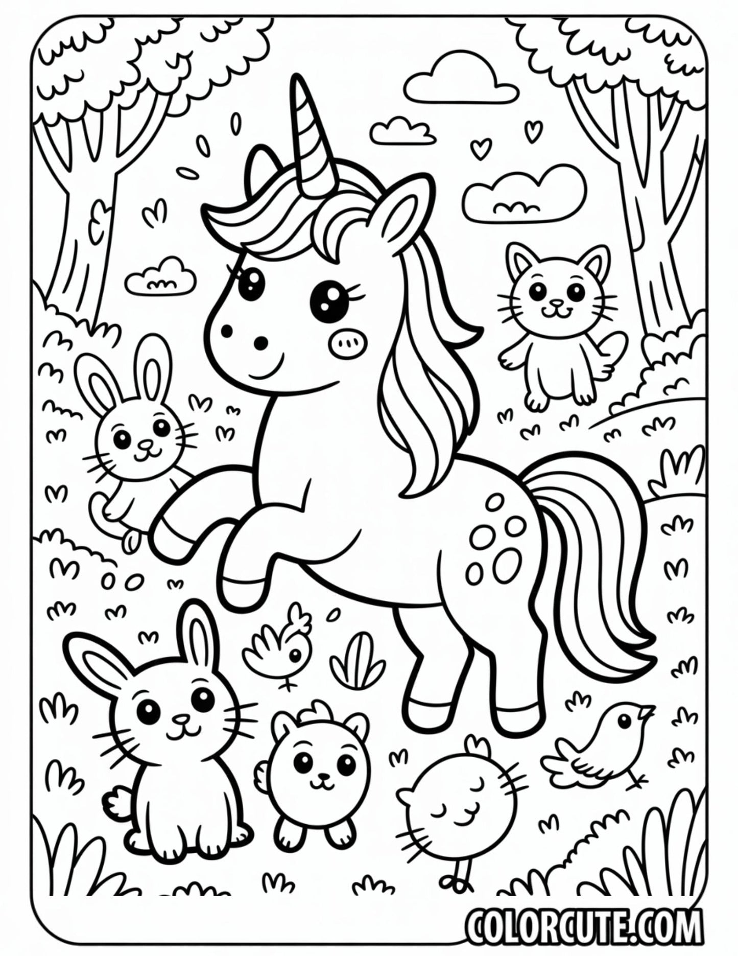 Unicorn and Friends Coloring Pages | Free PDF Printables