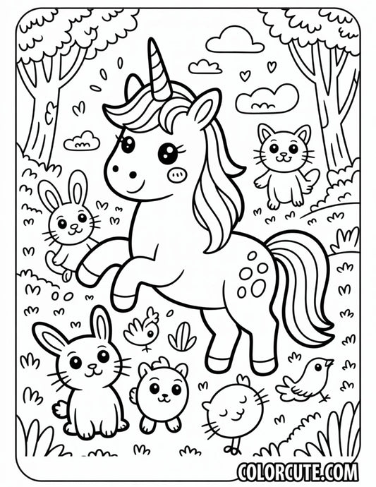 Unicorn and Friends Coloring Pages | Free PDF Printables