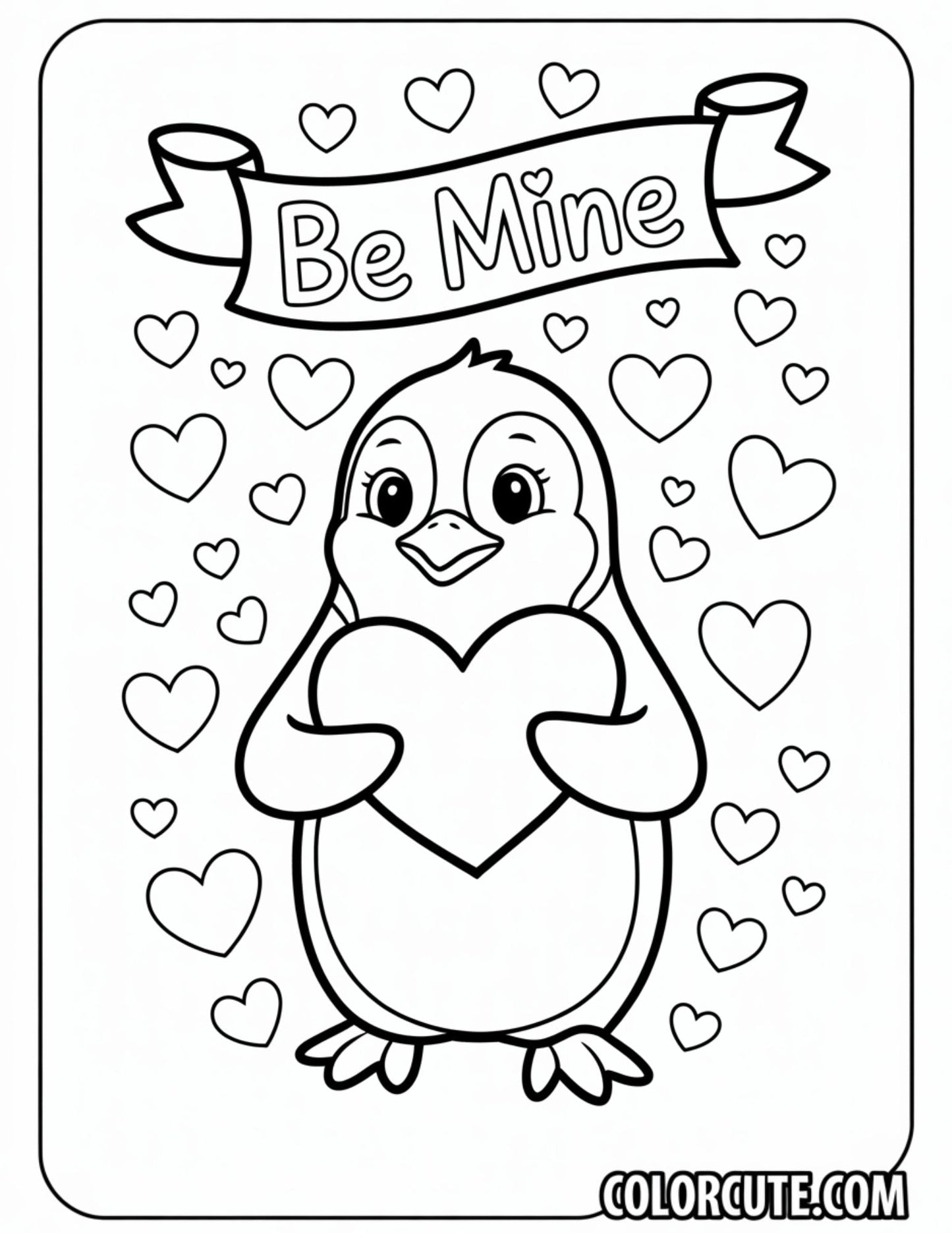 Valentines Penguin Coloring Page | Free PDF Printables