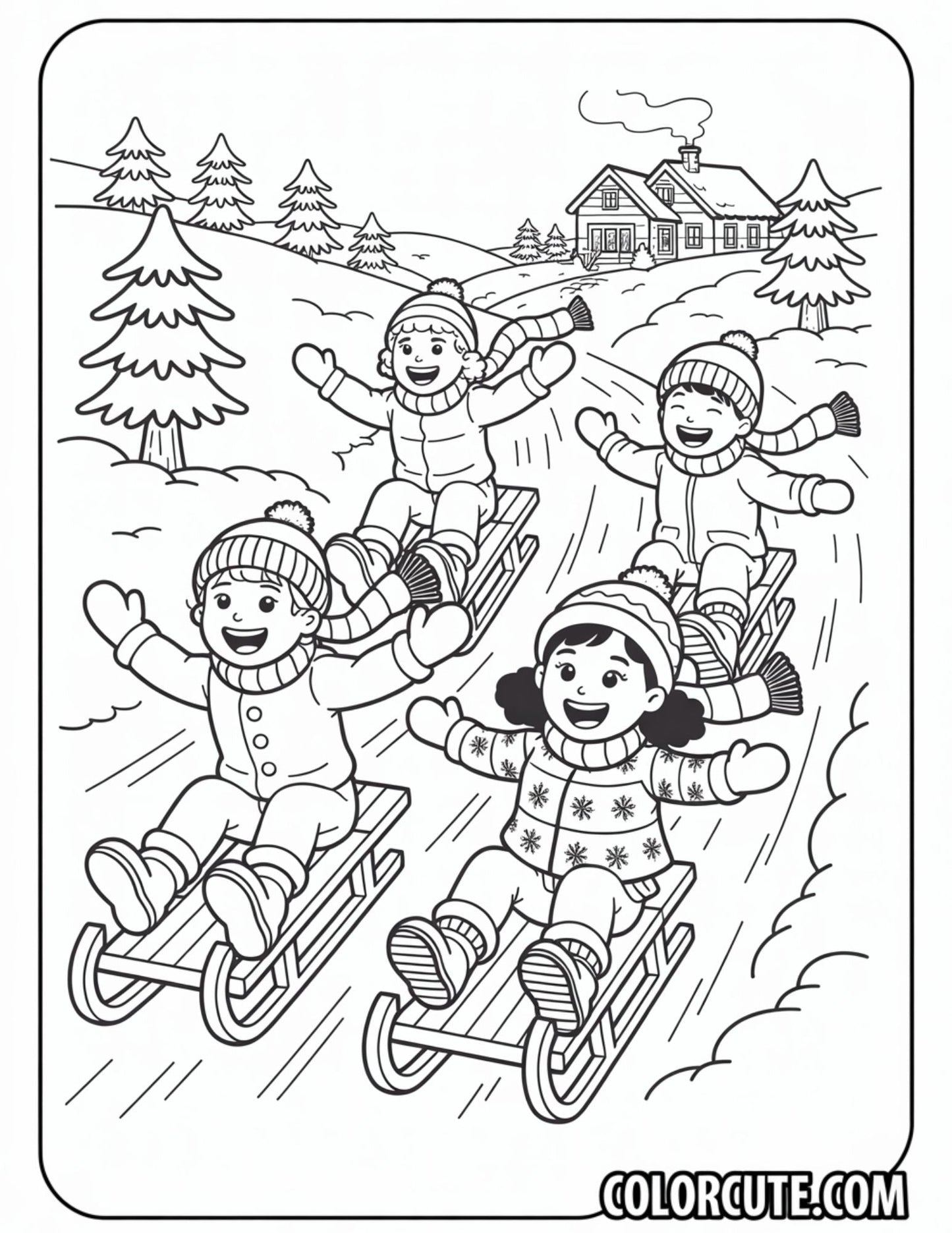 Winter Sledding Coloring Pages | Free PDF Printables