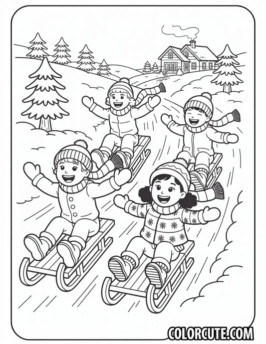 Winter Sledding Coloring Pages | Free PDF Printables