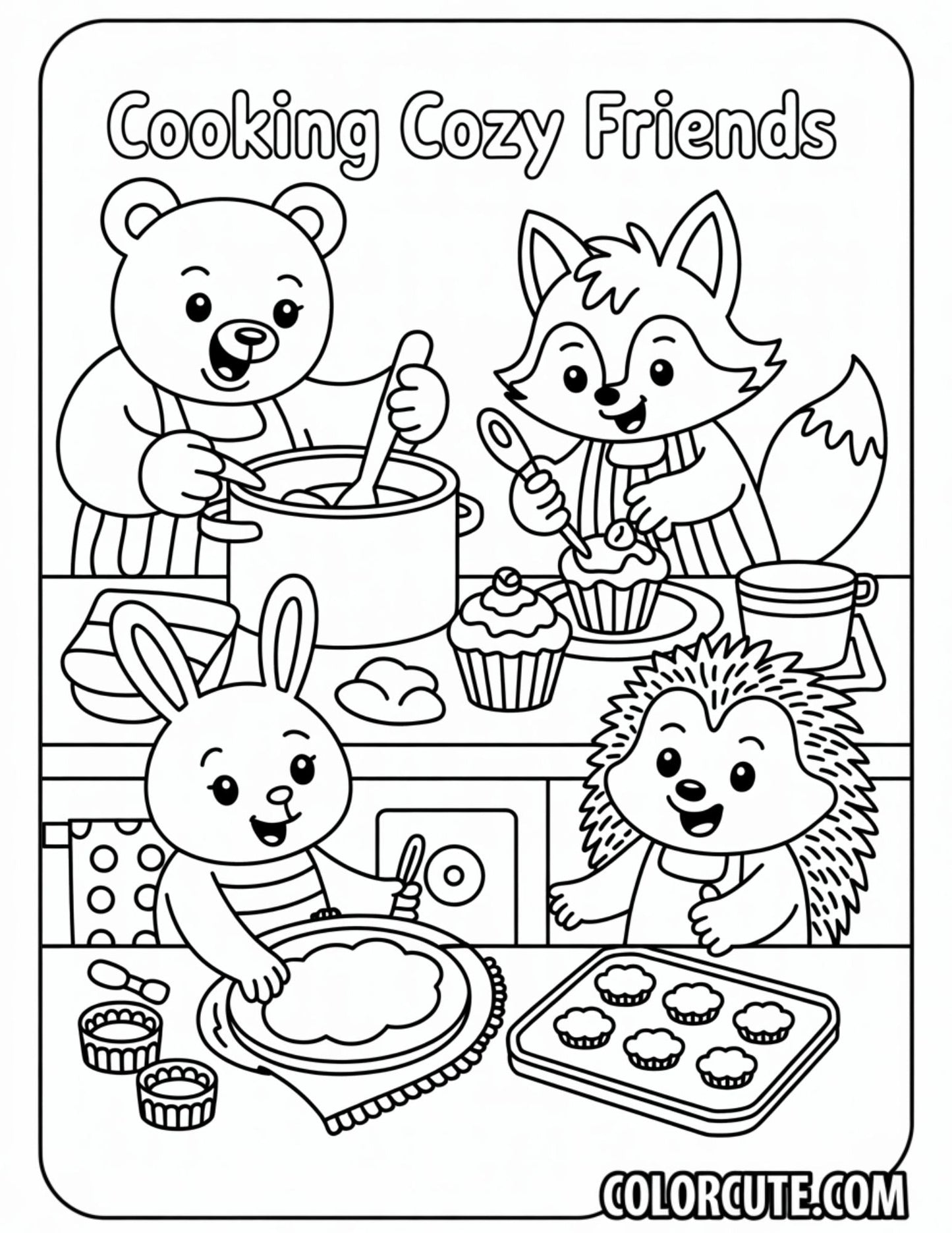 Cooking Cozy Friends Coloring Pages | Free PDF Printables