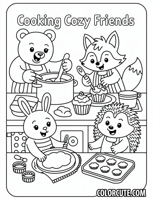 Cooking Cozy Friends Coloring Pages | Free PDF Printables