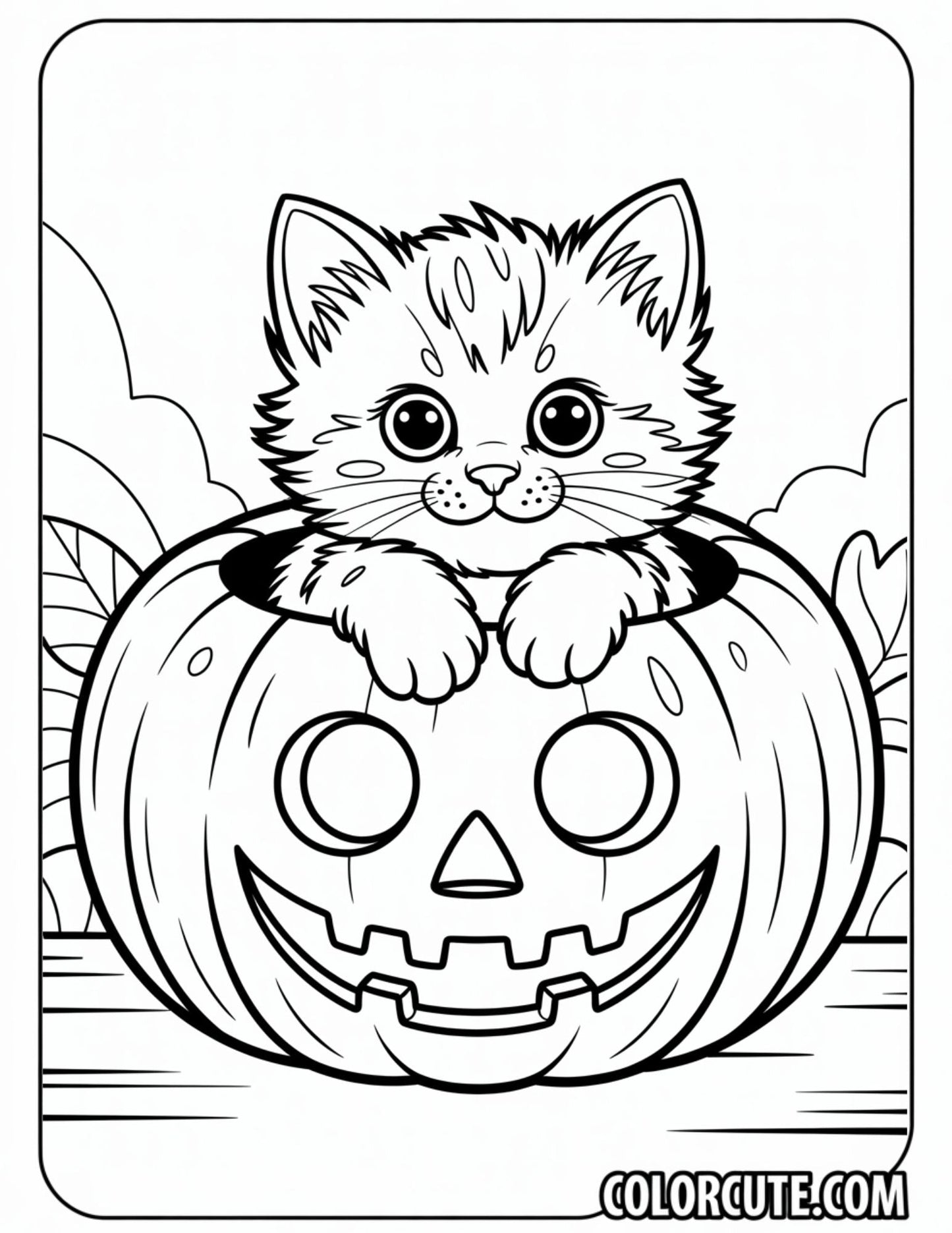 Kitten Pumpkin Coloring Page | Free PDF Printables