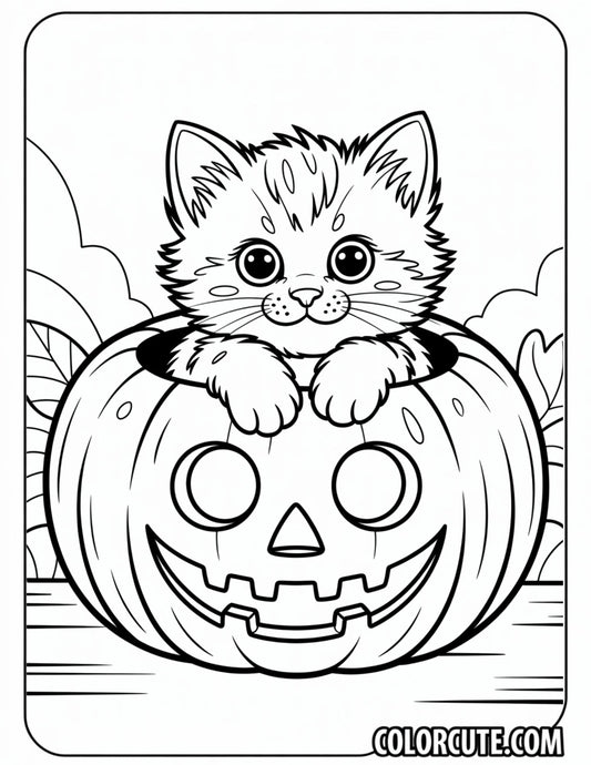 Kitten Pumpkin Coloring Page | Free PDF Printables