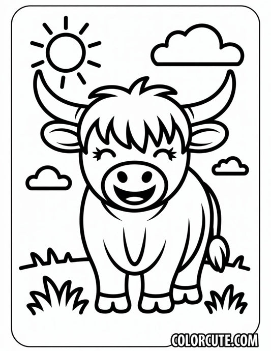 Cartoon Highland Cow Coloring Pages | Free PDF Printables