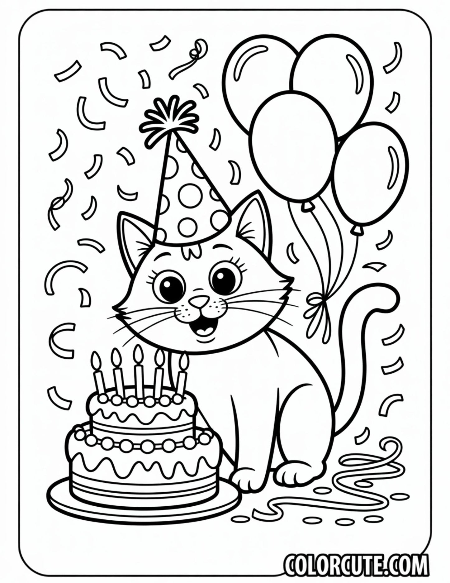 Cat Birthday Coloring Pages | Free PDF Printables