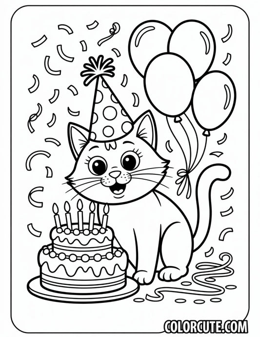 Cat Birthday Coloring Pages | Free PDF Printables