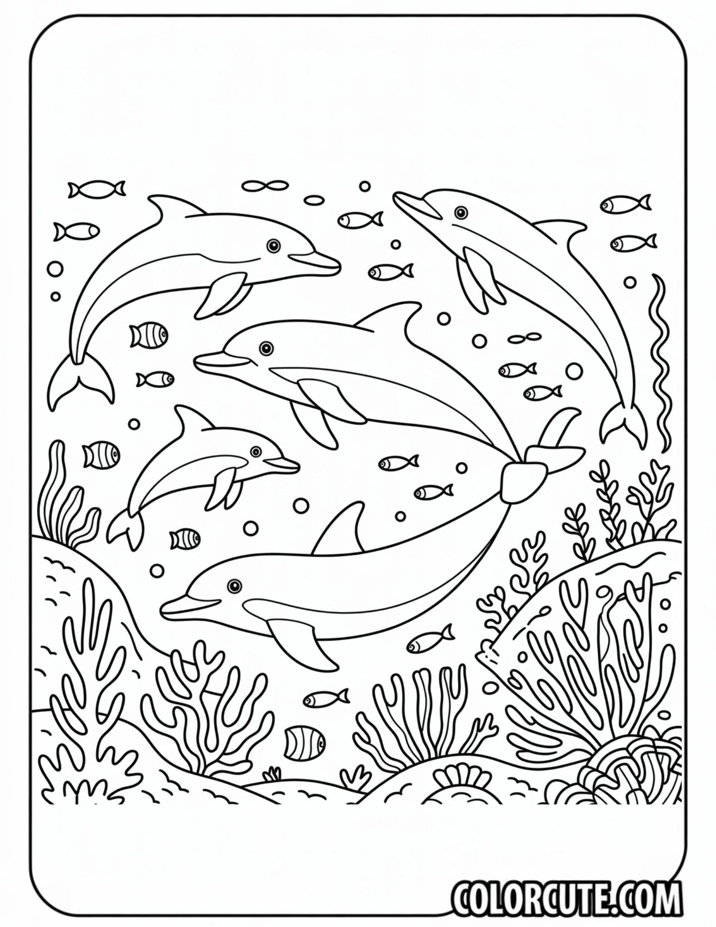 Detailed Dolphin Pod Coloring Page | Free PDF Printables