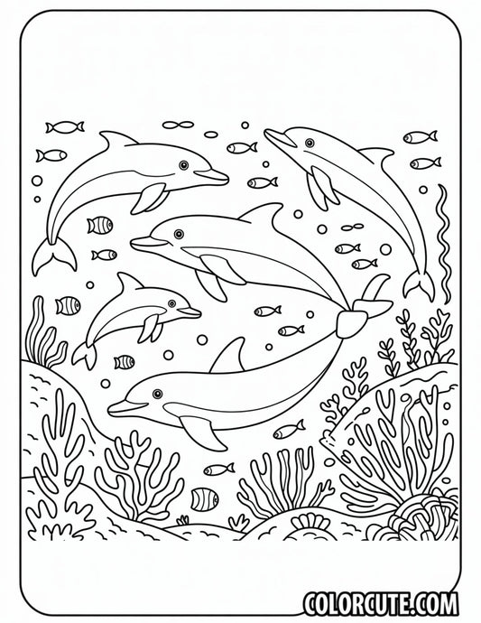 Detailed Dolphin Pod Coloring Page | Free PDF Printables