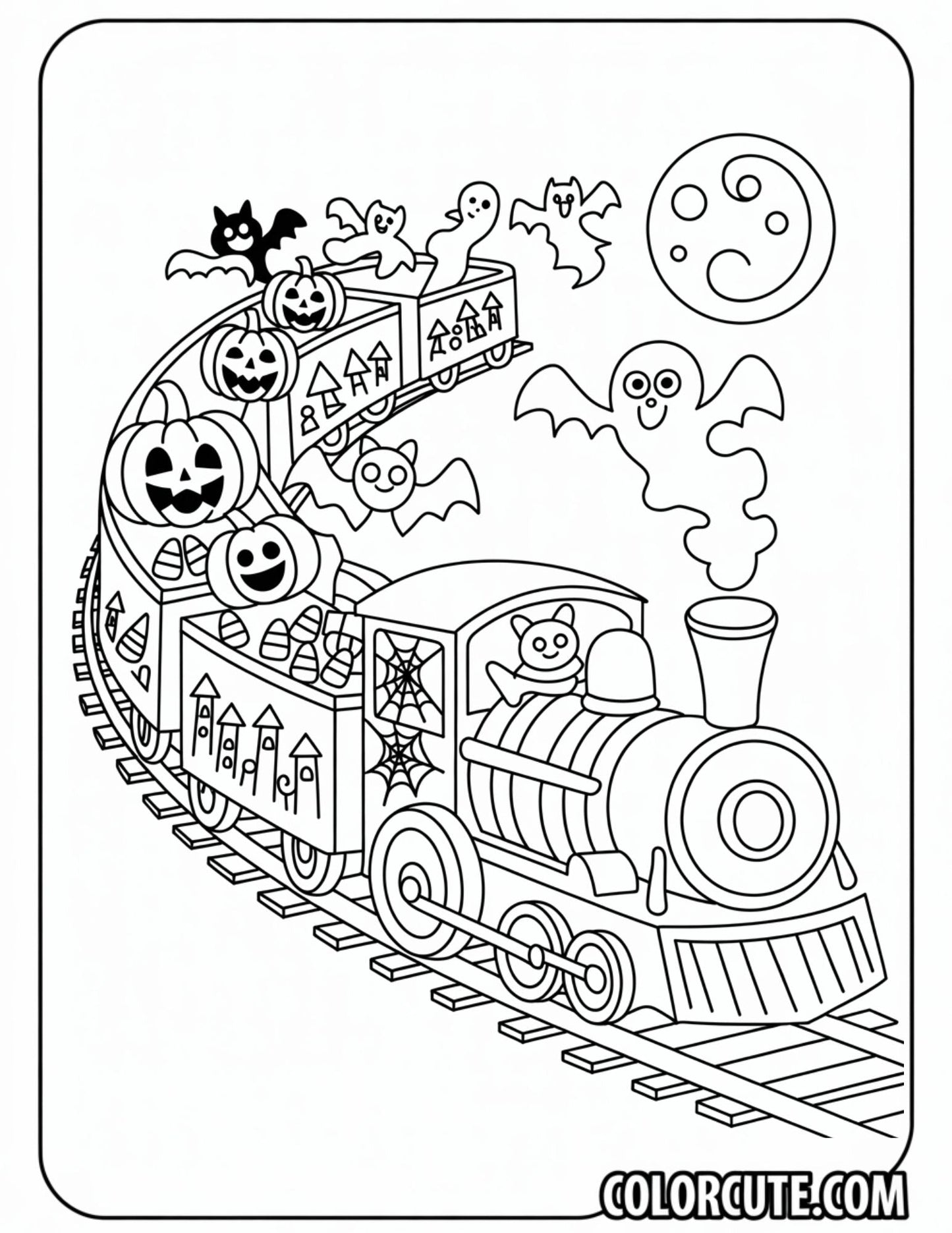 Halloween Train Coloring Page - Free PDF Printables