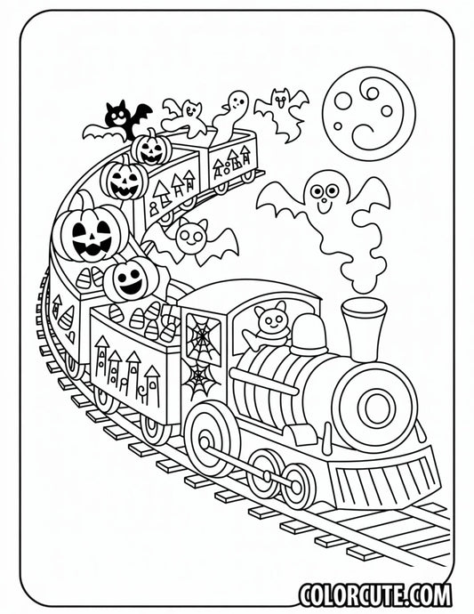 Halloween Train Coloring Page - Free PDF Printables