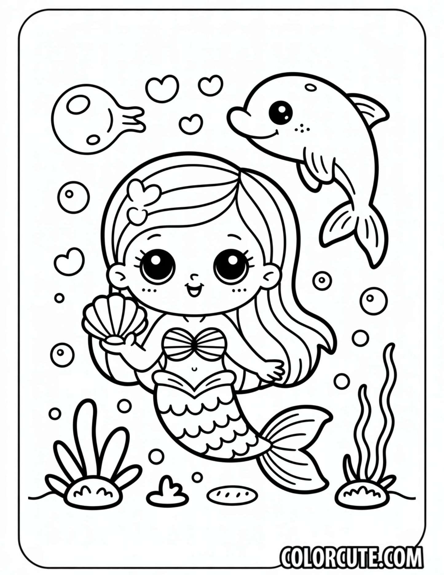 Kawaii Mermaid Coloring Pages | Free PDF Printables