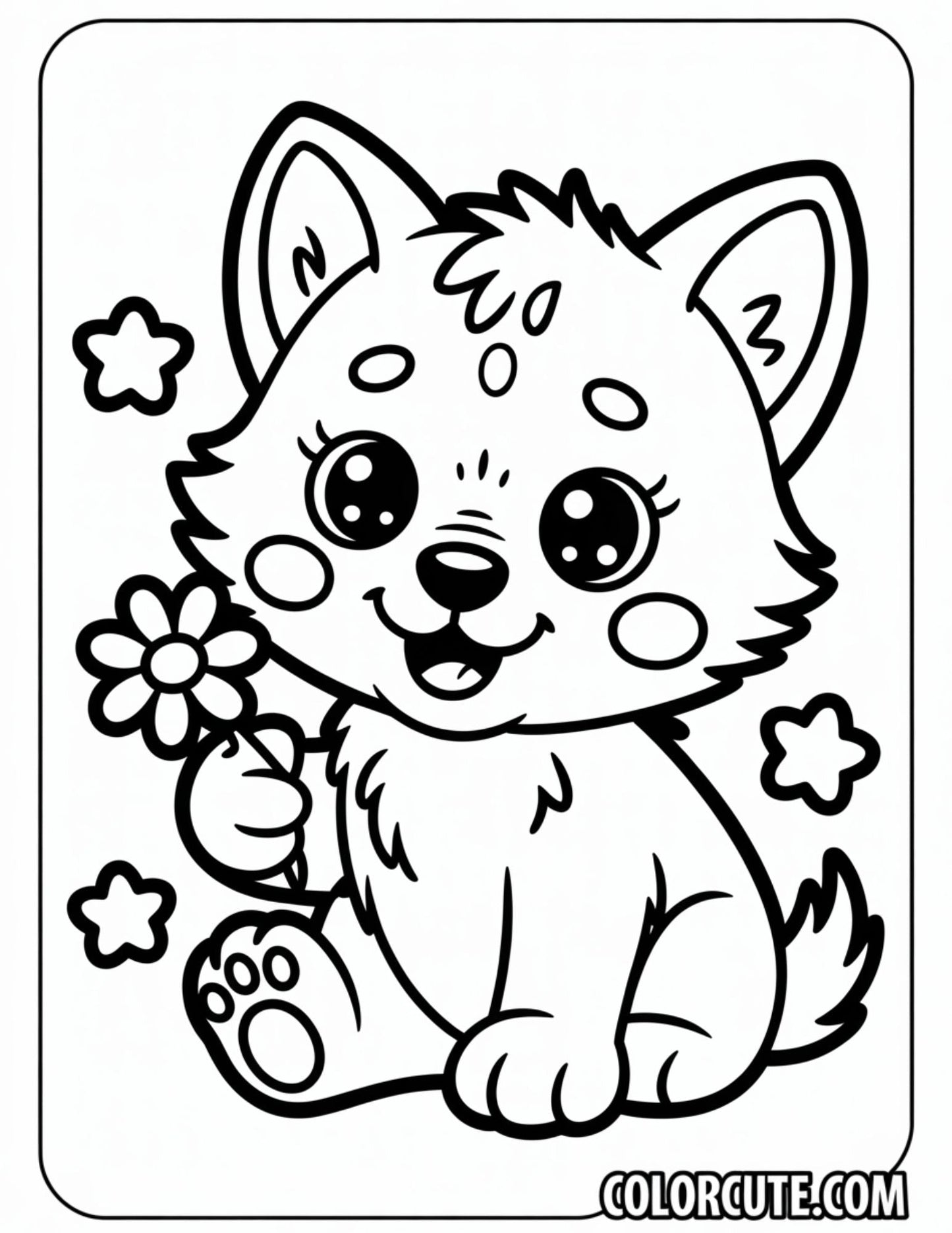 Kawaii Wolf Coloring Page | Free PDF Printables