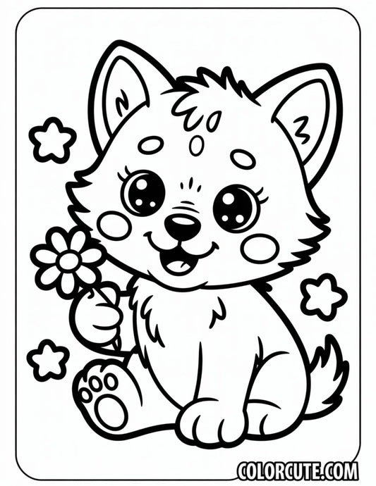 Kawaii Wolf Coloring Page | Free PDF Printables