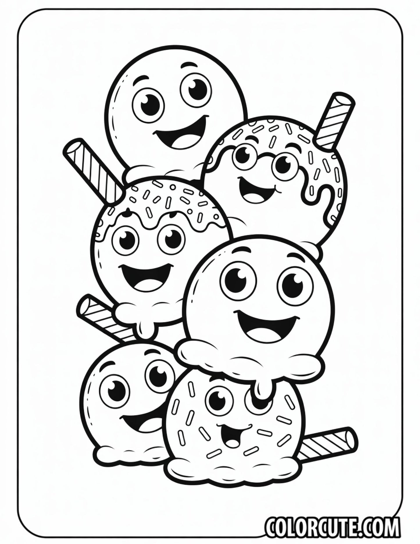 Stacked Ice Cream Faces Coloring Page | Free PDF Printables