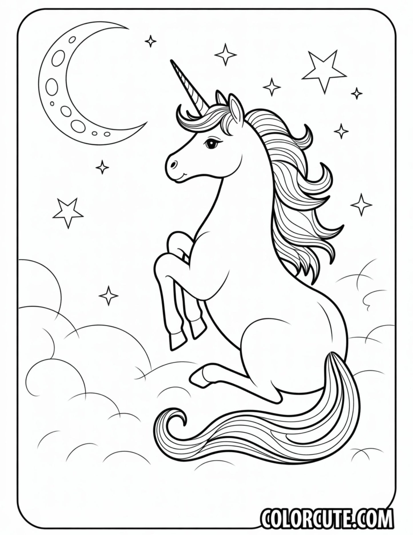 Unicorn and Moon Coloring Pages | Free PDF Printables