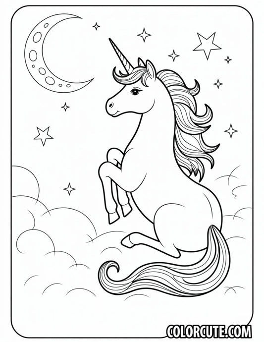 Unicorn and Moon Coloring Pages | Free PDF Printables