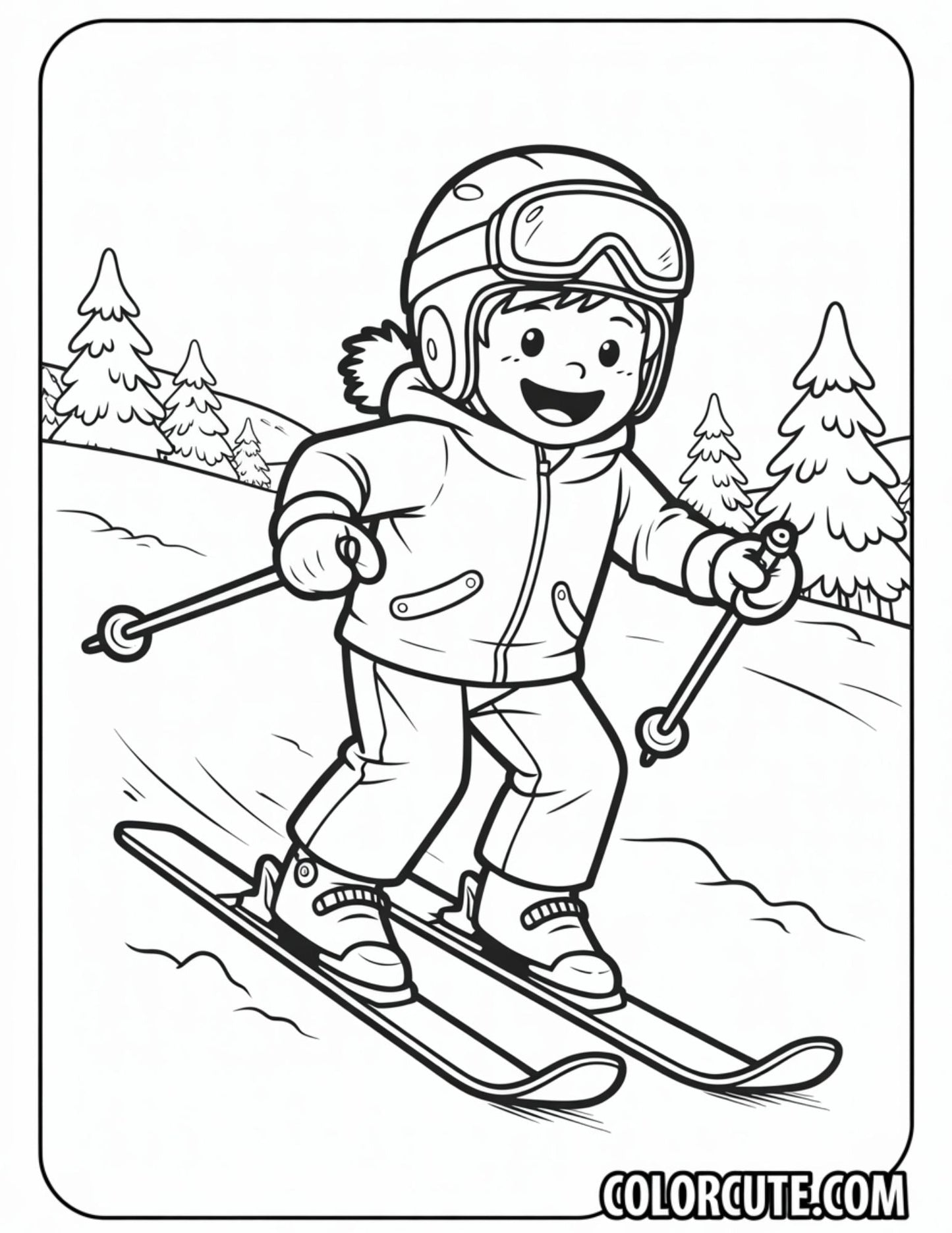 Winter Skiing Coloring Pages | Free PDF Printables