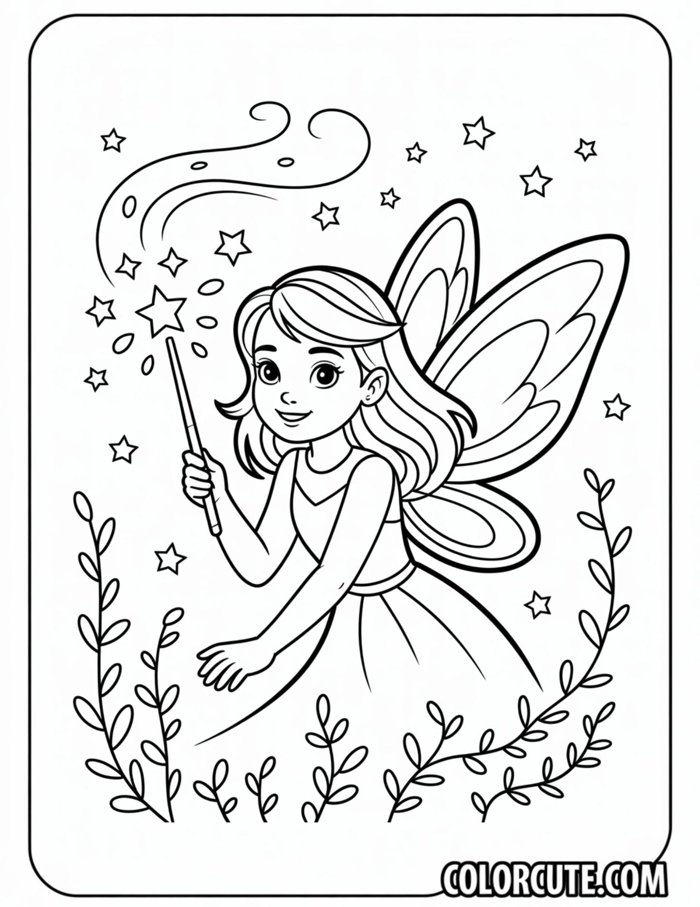 Fairy Aurora with Wand Coloring Page | Free PDF Printables