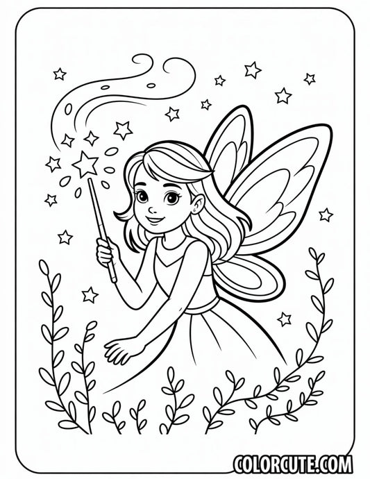 Fairy Aurora with Wand Coloring Page | Free PDF Printables