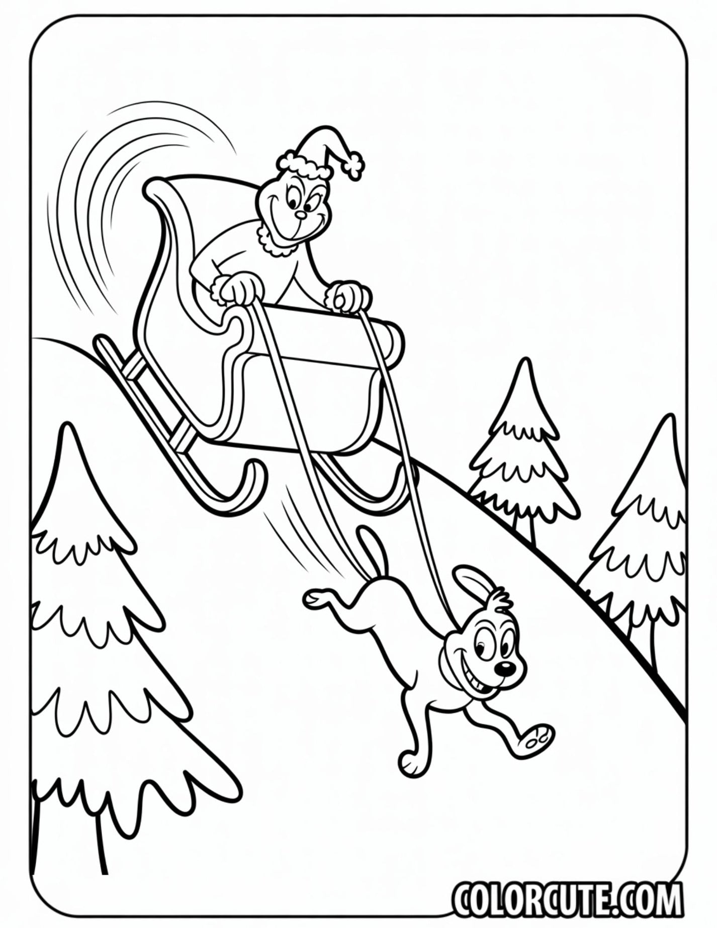 Grinch Sleigh Coloring Page Free PDF Printables Color Cute Free