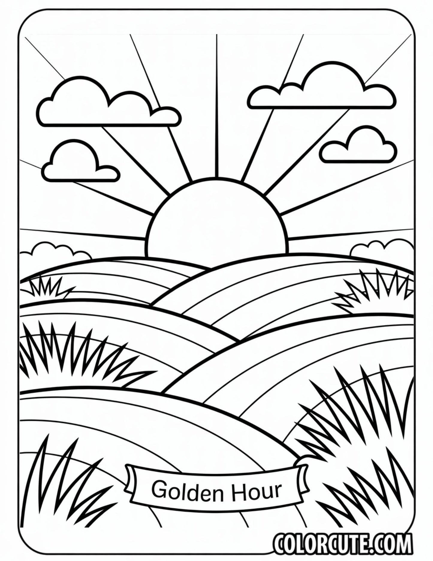 Setting Sun Coloring Page | Free PDF Printables