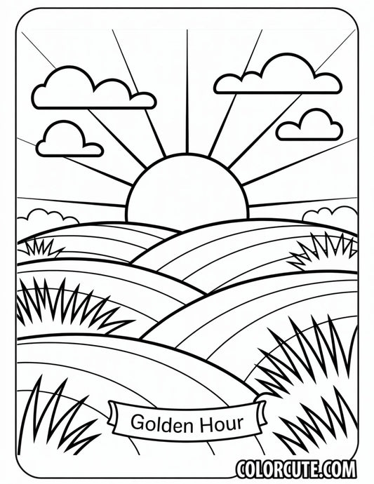 Setting Sun Coloring Page | Free PDF Printables
