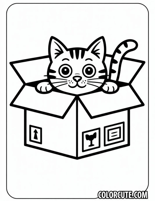 Cat in a Box Coloring Pages | Free PDF Printables