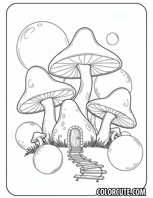 Mushrooms in Forest Scene Coloring Pages | Free PDF Printable